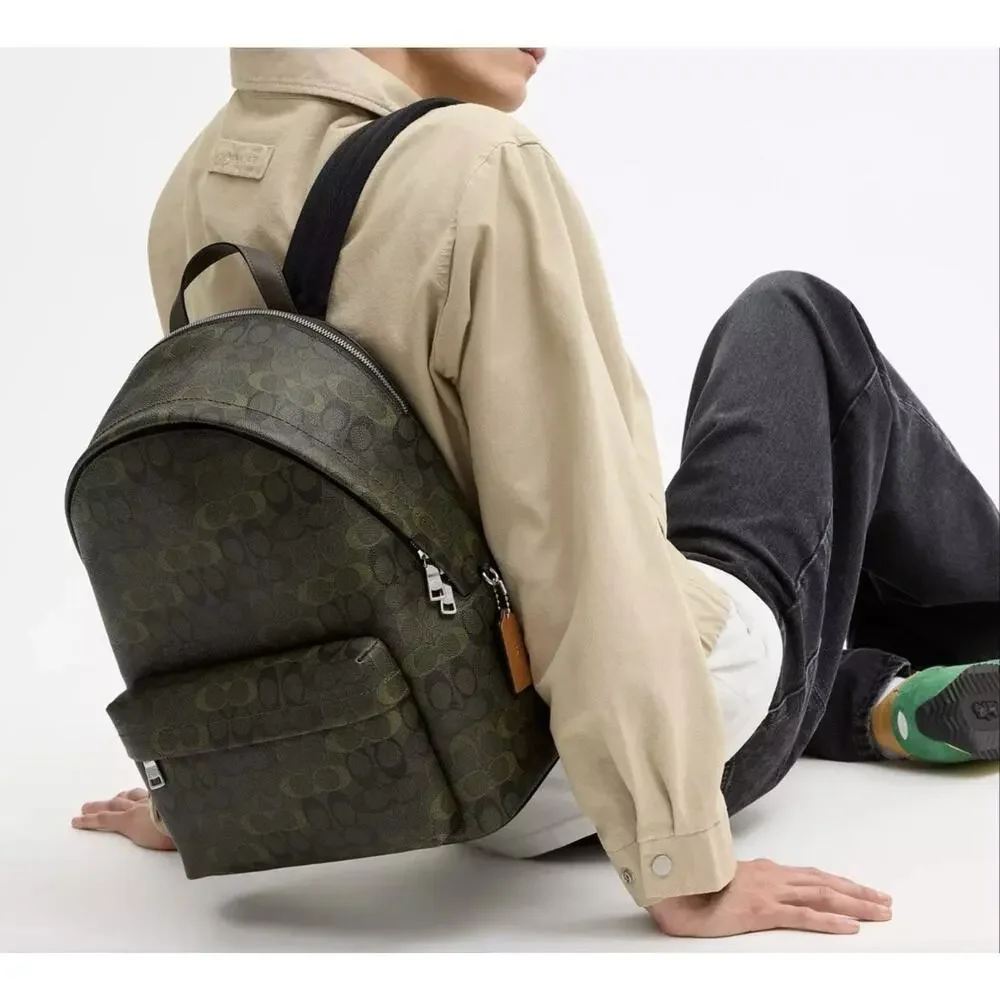 NWT Coach Men Taylor Backpack Signature Camo Print CES17 Silver/Green Leather